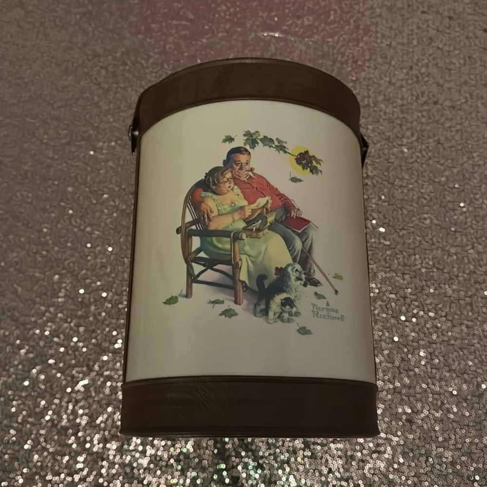 Vintage 1970s Normal Rockwell Double Sided Ice Bucket with Leather Trim MCM